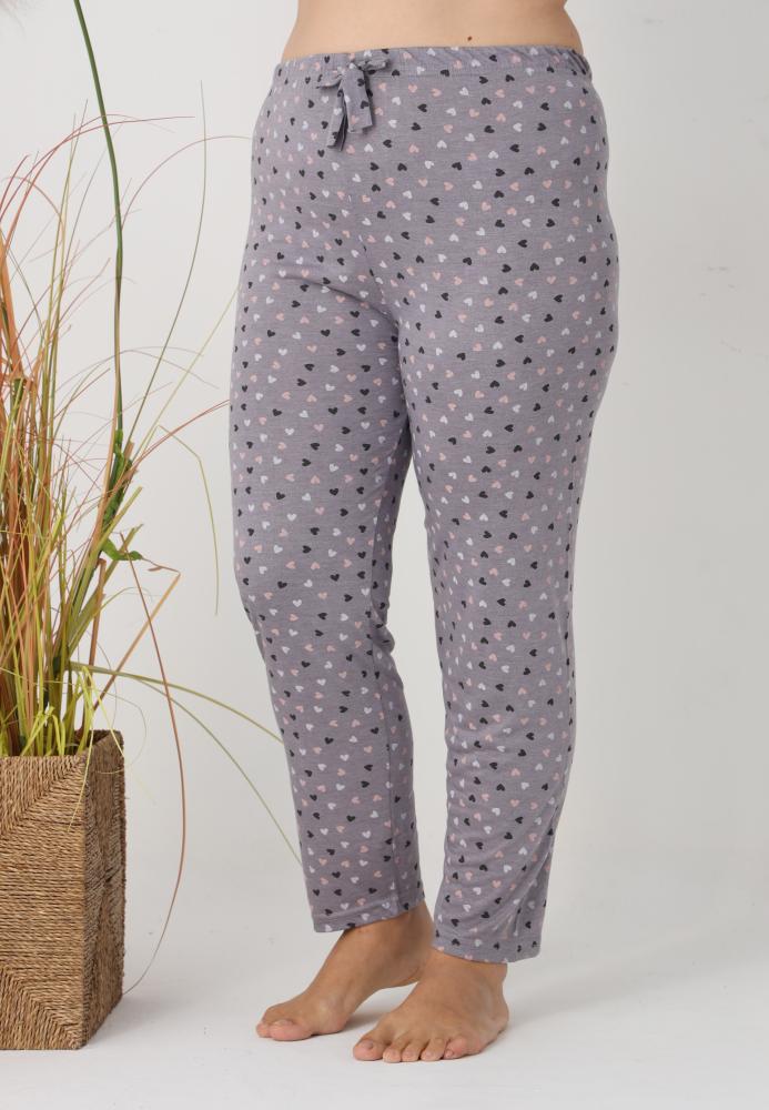 Pantaloni de Pijama Dama Lungi,Big Size,Culoare Gri cu Inimi , Engros